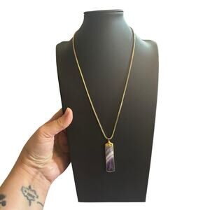 Love Tatum Necklace Amethyst Bar Kali Chain 24K Electroplated Gold Crystal